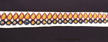 Mirrored Fabric Trim In Beige And Brown / Black and Orange / Beige And Red / Red And Blue, Approx. 30mm Wide - 210119L390/91/92/93